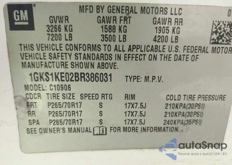 2011 GMC Yukon Xl 1500 Slt from USA, damaged, VIN 1GKS1KE02BR386031